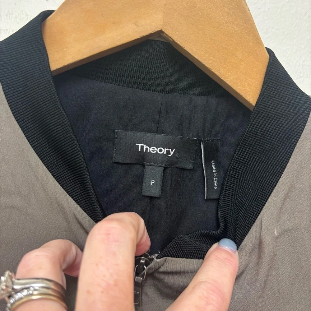 THEORY Baharah Silk Bomber Jacket green black